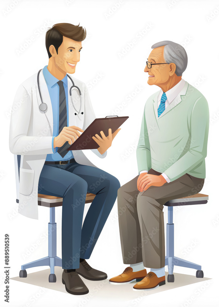 illustration doctor talking to a patient on a white background, drawing, cartoon style, medicine, hospital, clinic, science, treatment, disease, examination, therapist, stethoscope, white coat, people illustration doctor talking to a patient on a white background, drawing, cartoon style, medicine, hospital, clinic, science, treatment, disease, examination, therapist, stethoscope, white coat, people