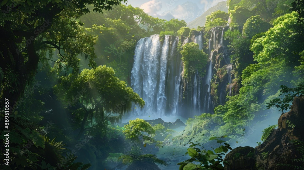 Stunning view of a waterfall in a lush forest Stunning view of a waterfall in a lush forest