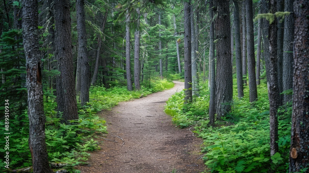 Walking along a scenic nature trail in the forest Walking along a scenic nature trail in the forest