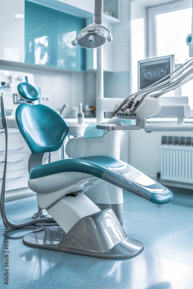 Ultra sharp photo featuring a dental chair and medical diagnosis equipment a hospital dentistry Ultra sharp photo featuring a dental chair and medical diagnosis equipment a hospital dentistry