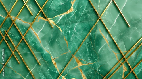Abstract Smooth Pastel Green Marble Background With Golden Lines