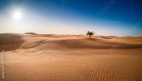 landscape rippled sand dunes and one tree Generative AI © sakda