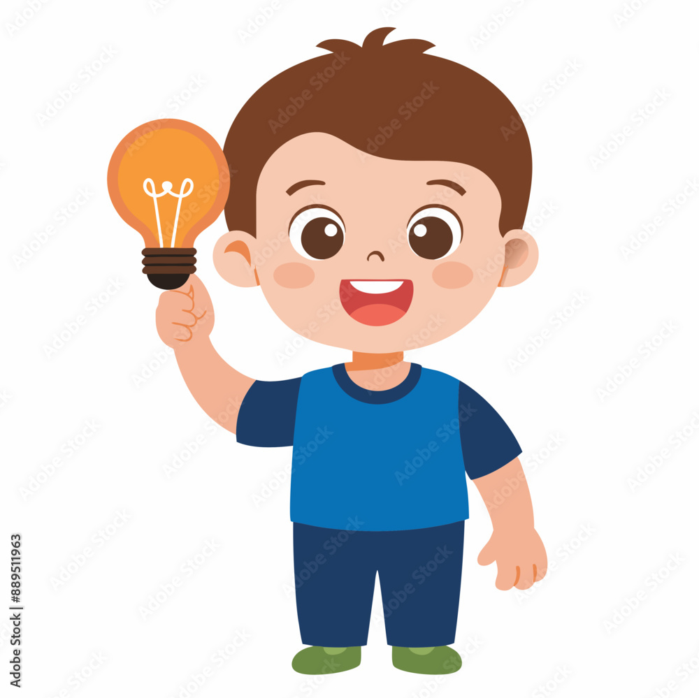 cute boy holding light bulb vector illustration cute boy holding light bulb vector illustration