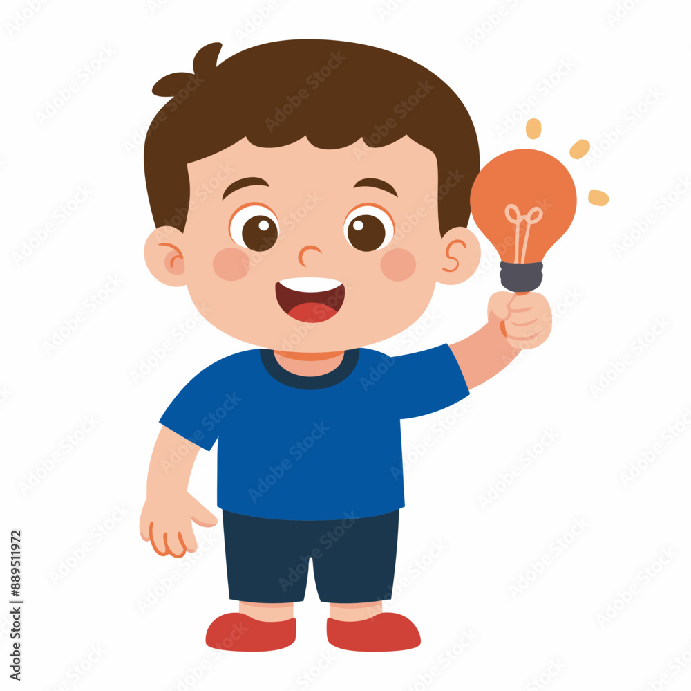 cute boy holding light bulb vector illustration cute boy holding light bulb vector illustration