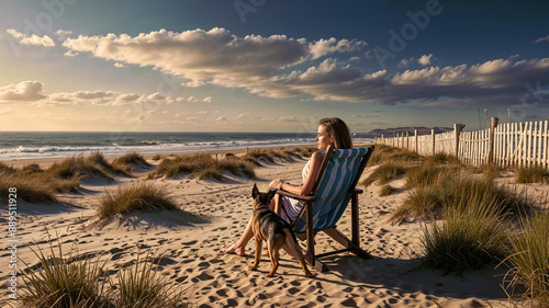 a young woman and her dog take in the late afternoon sun