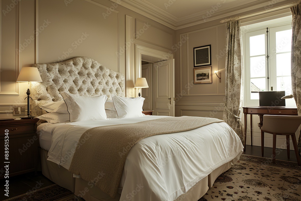 A bed sitting in a bedroom next to a window A bed sitting in a bedroom next to a window