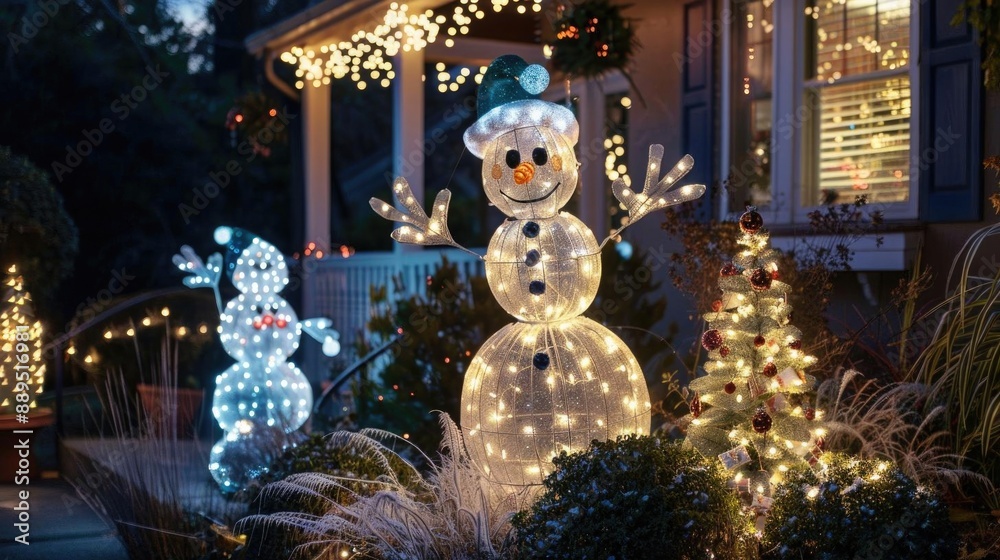 Obraz premium Creative Christmas light sculptures, featuring holiday characters and themes, illuminating the night