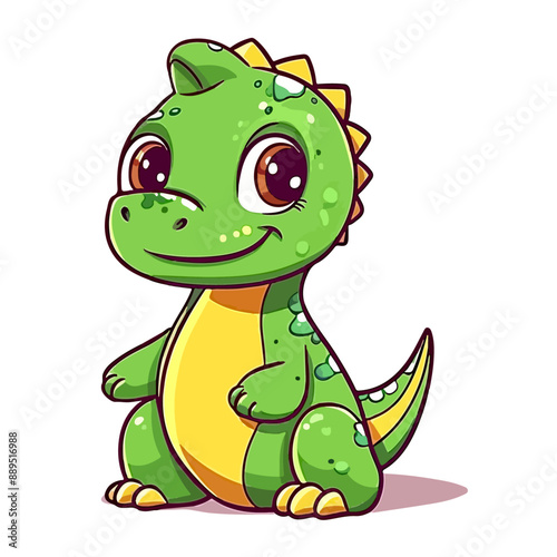 Vector Cute little dinosaur portrait, green dinosaur vector, isolated on white background, yellow and green dinosaur illustration, vector cartoon illustration, cartoon vector for kids and adults