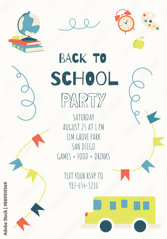 Naklejka premium cute and funny back to school party invitation