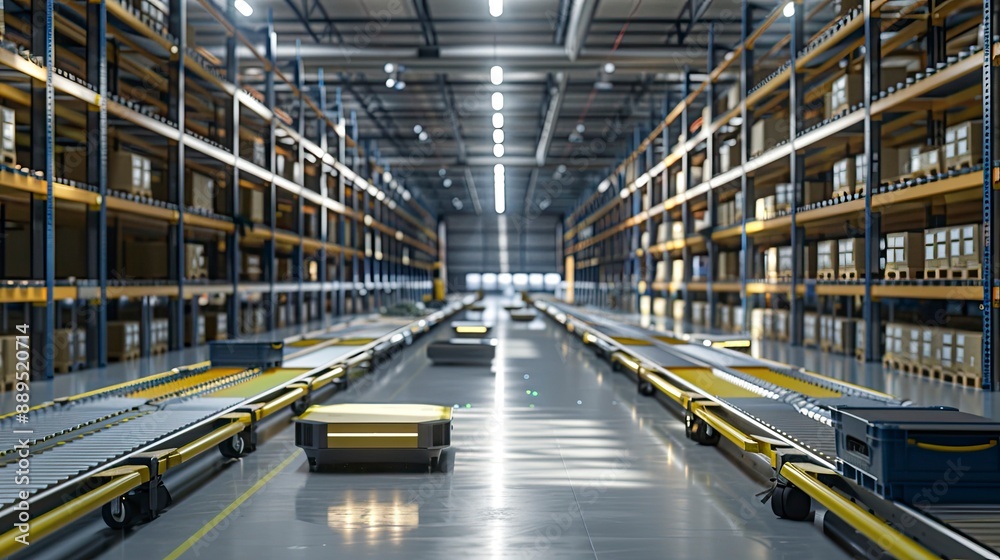 An automated warehouse with robotic systems ensuring efficient and sustainable inventory management. An automated warehouse with robotic systems ensuring efficient and sustainable inventory management.