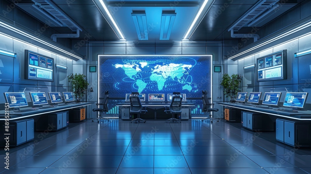 A high-tech control room where engineers monitor and optimize sustainable production processes in real-time. A high-tech control room where engineers monitor and optimize sustainable production processes in real-time.