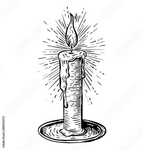 antique candle engraving black and white outline