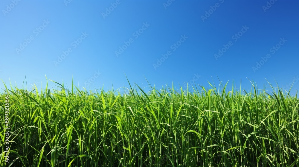 Obraz premium Lush green grass field under a clear blue sky