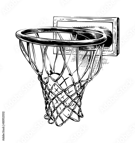 basketball ring engraving black and white outline