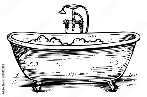 bathtub engraving black and white outline