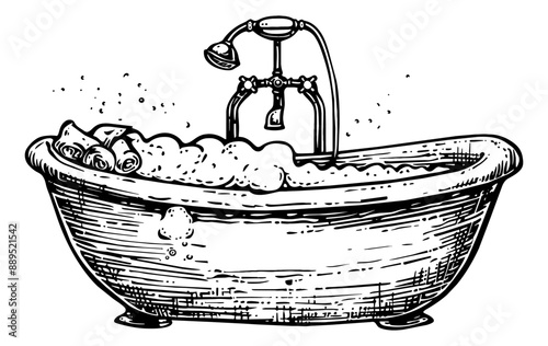 bathtub engraving black and white outline