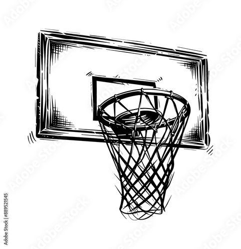 basketball ring engraving black and white outline
