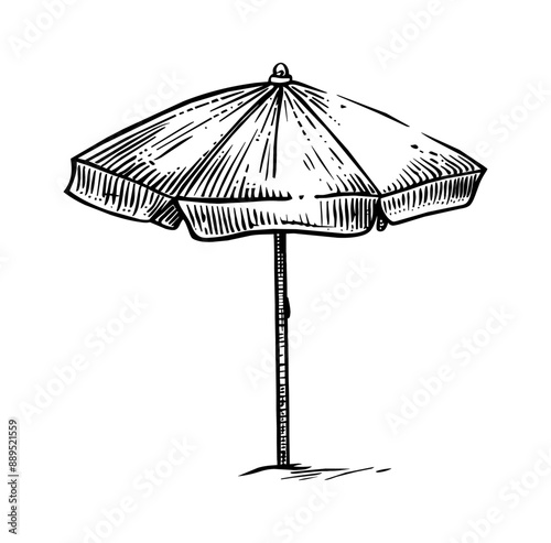beach umbrella engraving black and white outline