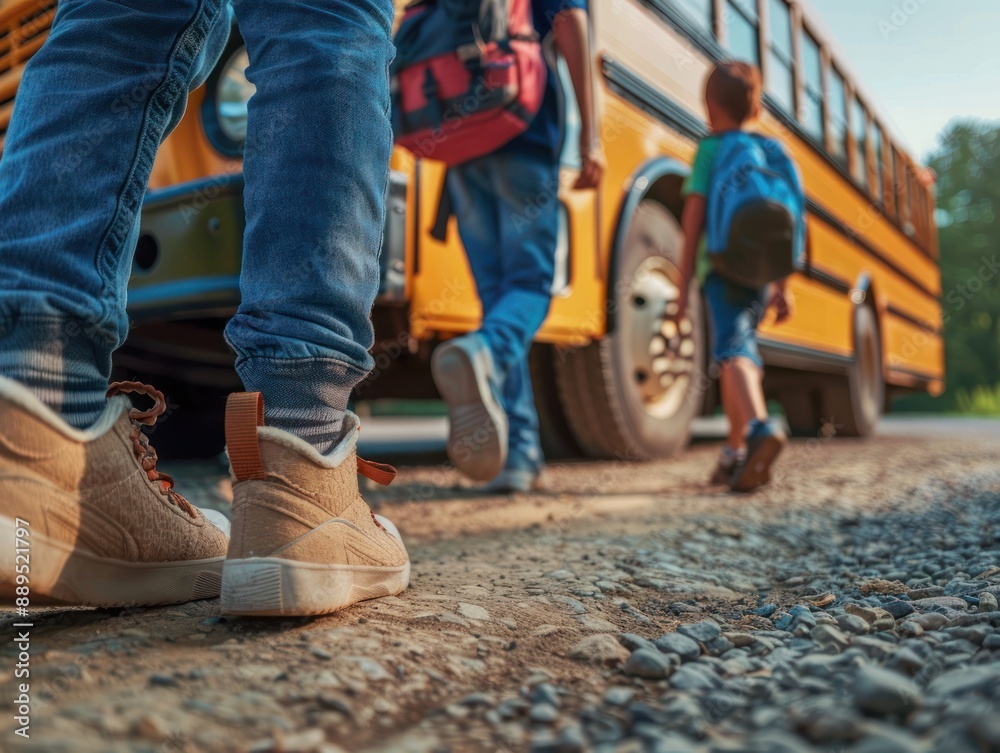 School Bus Drop Off - A Low Angle View School Bus Drop Off - A Low Angle View