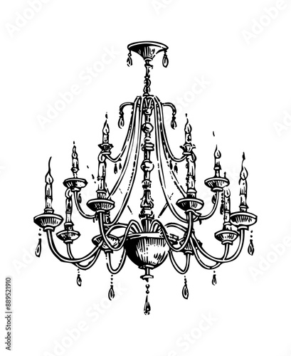 chandelier engraving black and white outline