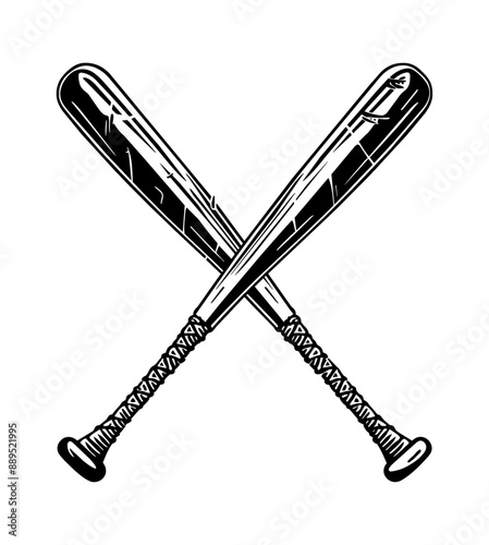 baseball bat crossed engraving black and white outline