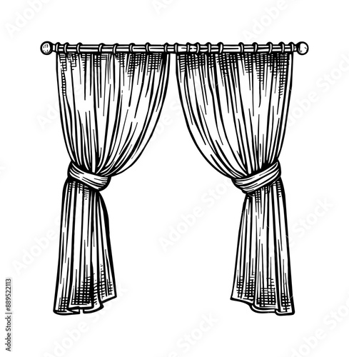 curtain engraving black and white outline
