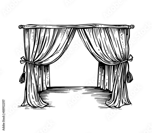 curtain engraving black and white outline