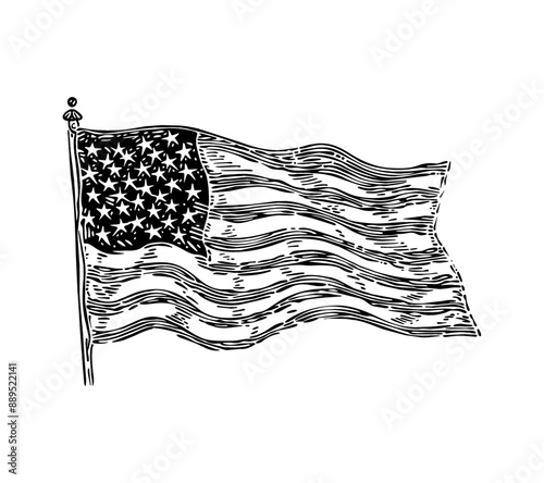 america flag engraving black and white outline