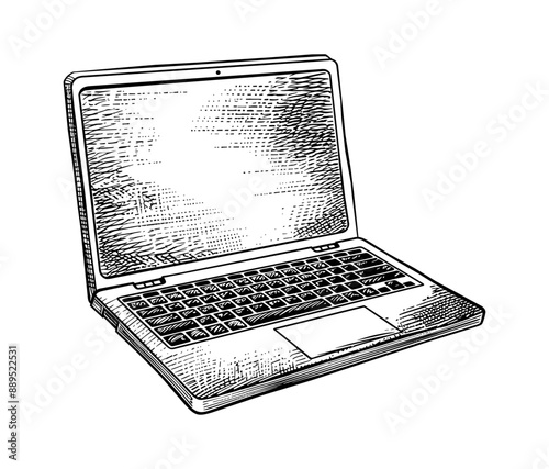 laptop engraving black and white outline