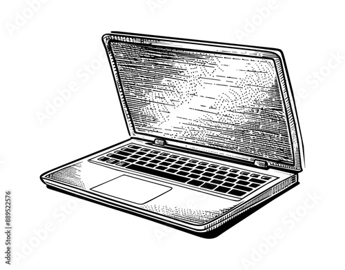 laptop engraving black and white outline