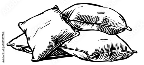 pillows engraving black and white outline