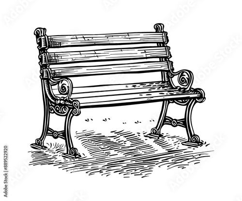 retro park bench engraving black and white outline