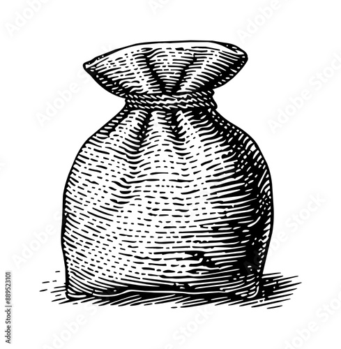 sack engraving black and white outline