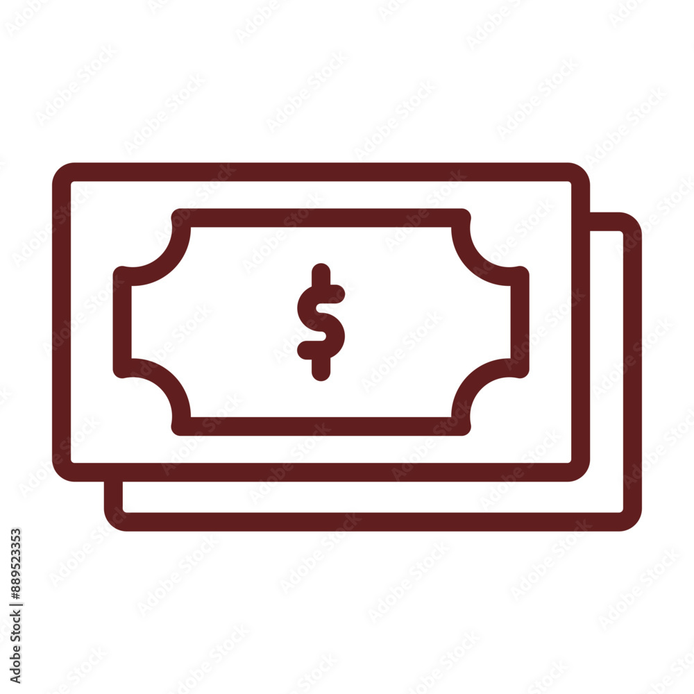 Cash Money Vector Line Maroon Icon Design