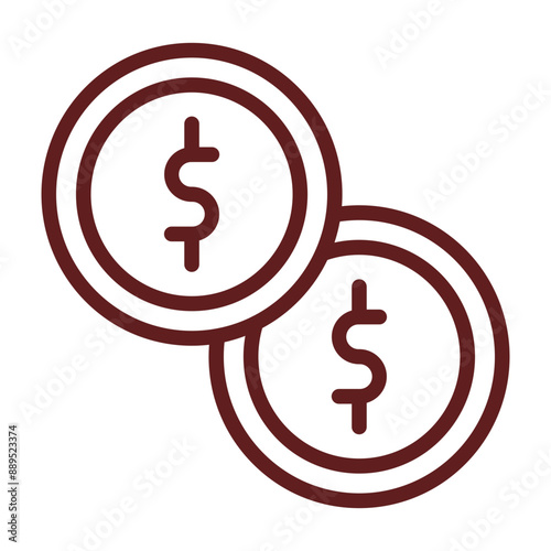 Coin Vector Line Maroon Icon Design