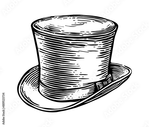 top hat engraving black and white outline