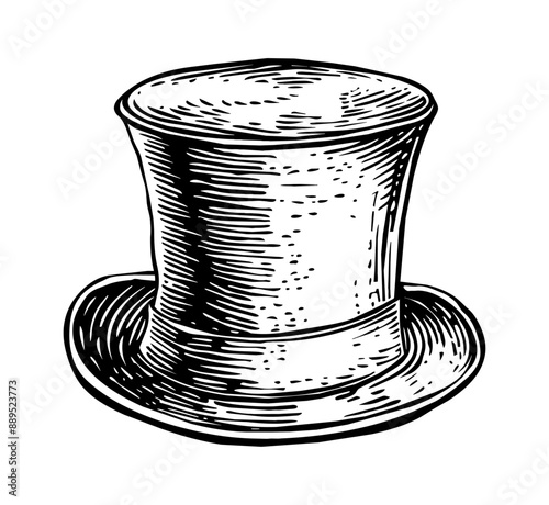 top hat engraving black and white outline