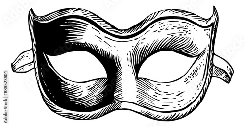 venetian mask engraving black and white outline