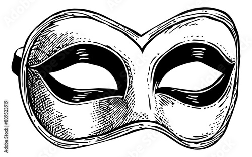 venetian mask engraving black and white outline