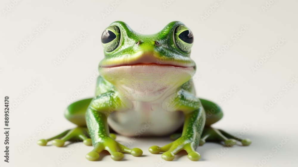 Obraz premium cute green frog is sitting on white background. AI generated image