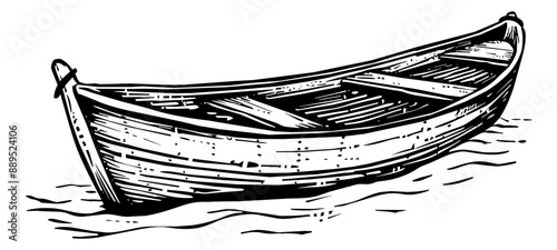 wooden boat engraving black and white outline
