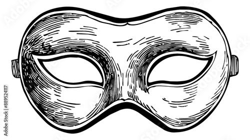 venetian mask engraving black and white outline