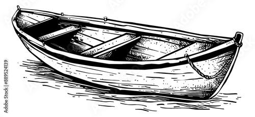 wooden boat engraving black and white outline