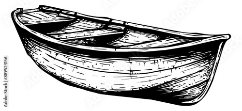wooden boat engraving black and white outline