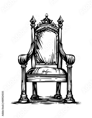 wooden throne chair engraving black and white outline