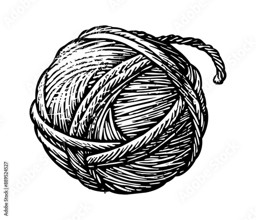 yarn ball engraving black and white outline