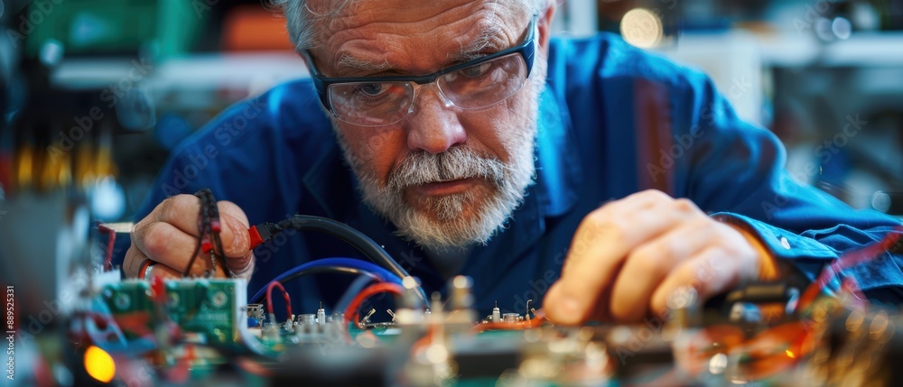Skilled Technician Repairing Electronic Device with Precision and Focus Skilled Technician Repairing Electronic Device with Precision and Focus