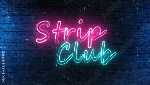 Strip Club word text font with neon light. Luminous and shimmering haze inside the letters of the text Strip Club. 