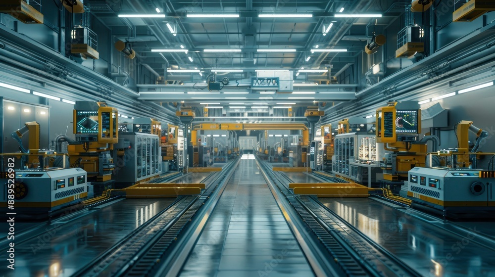 An eco-friendly factory producing high-tech goods with a minimal environmental footprint. An eco-friendly factory producing high-tech goods with a minimal environmental footprint.