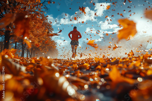 Marathon running in the changing autumn landscapes during the cooler September weather